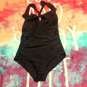 KONA SOL Black One-Piece Ruffle Swimsuit Size Small